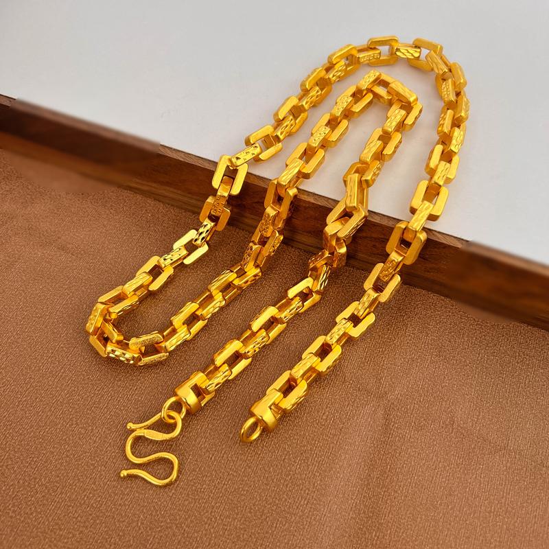 Jewelry 24K Gold Filled Jewelry Kajia Sifang Men's and Women's Necklace Ring Buckle Chain Fashion Accessories One Piece Dropshipping