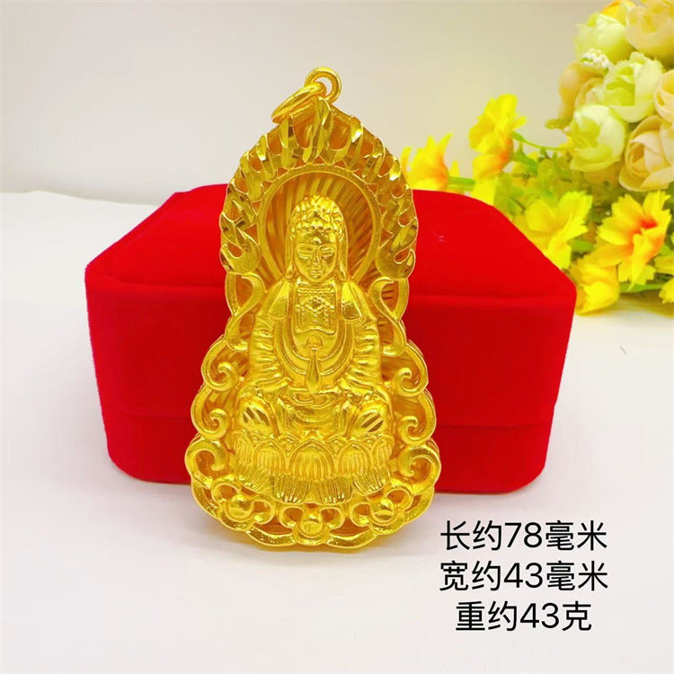 Medium Size Guanyin Pendant 24K Gold Filled Men's Guanyin Pendant, Gold Men's Sand Gold Pendant, Directly from the Manufacturer, Jewelry Necklace