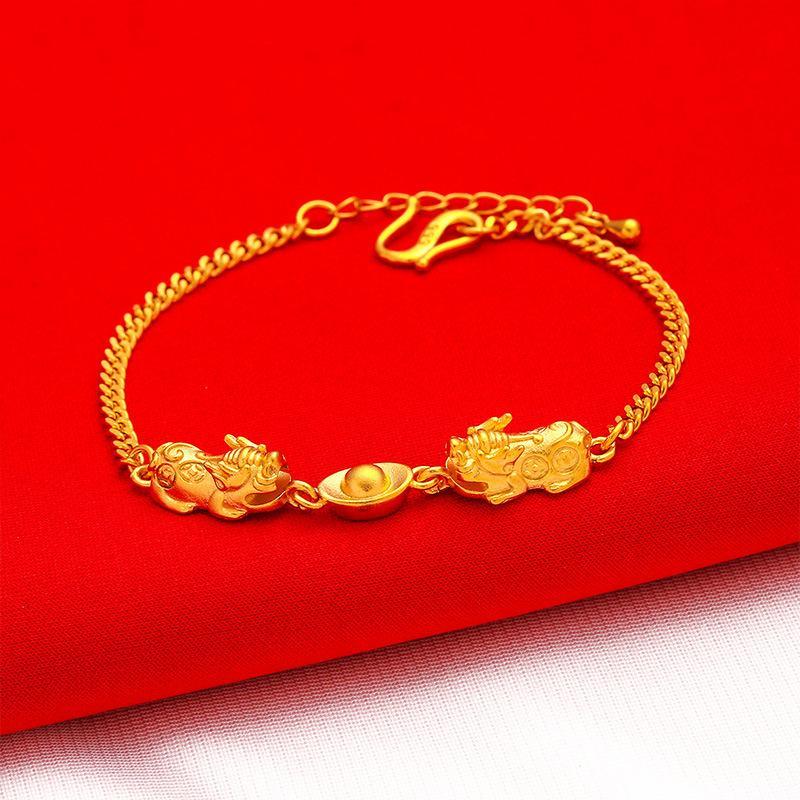 daily gift Gold filled Imitation Gold Bracelet Necklace Set with Pixiu Yuanbao Design Copper Jewelry for Wealth Prosperity Gift money attraction bracelet necklace set unique design unique design