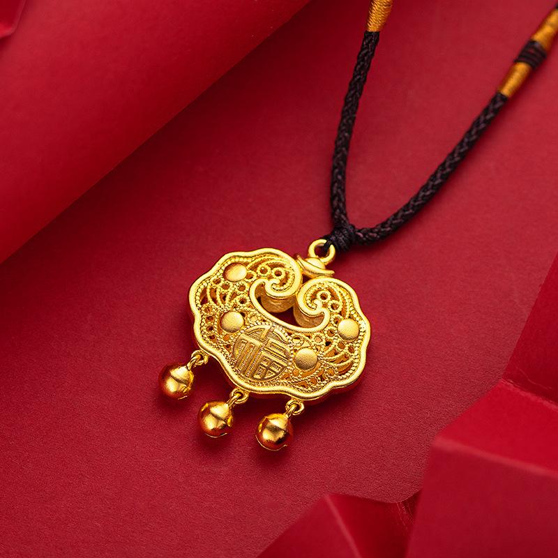 Gold Filled Family Baby Lock Pendant Blessing and Good Luck Large and Small Longevity Lock Jewelry Women's Yuanbao Gold Lock Pendant