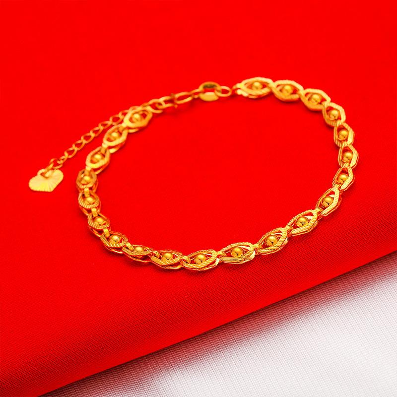 Gold Filled Four-Leaf Bracelet Wedding Vintage 24K Gold Filled Vietnam Sand Gold Phoenix Eye Lucky Grass Bracelet for Women