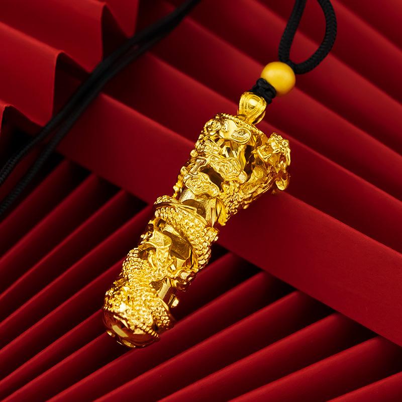 Men's Gold-Plated Large Dragon Pillar Pendant Vietnam Sand Gold Plated Pinduoduo Style Coiled Dragon Pillar Large Pendant Wholesale