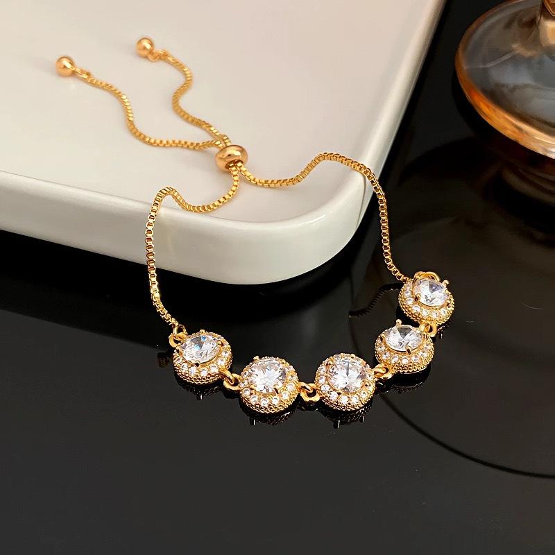 Round Micro Pave Zircon Adjustable Bracelet Light Luxury Exquisite Elegant High-end Versatile Personality Pull Bracelet Wholesale