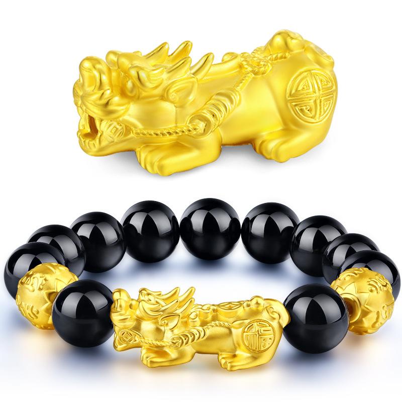 money attraction bracelet Gold Filled Pixiu Bracelet for Men and Women Imitation Gold Pixiu Obsidian Bracelet Copper Material Elegant Design Online Wholesale Women's Jewelry high  appearance  bracelet unique design