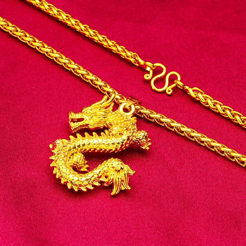 24K Gold Filled Men's Bold Dragon Year Zodiac Necklace(L076) Fashion thick Gold Filled Jewelry Dragon Pendant Zodiac Necklace initial pendant necklace