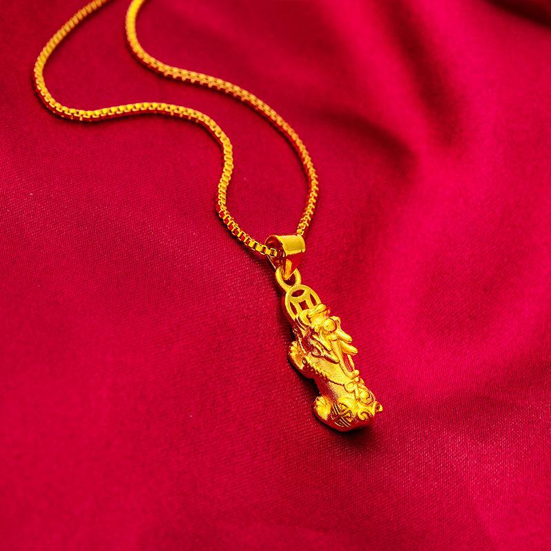 money attraction necklace Gold filled Women's Gold Edition Copper Coin Small Pixiu Pendant Live Streaming Pinduoduo Internet Celebrity Same Style Source for Women daily gift birthday gift unique design