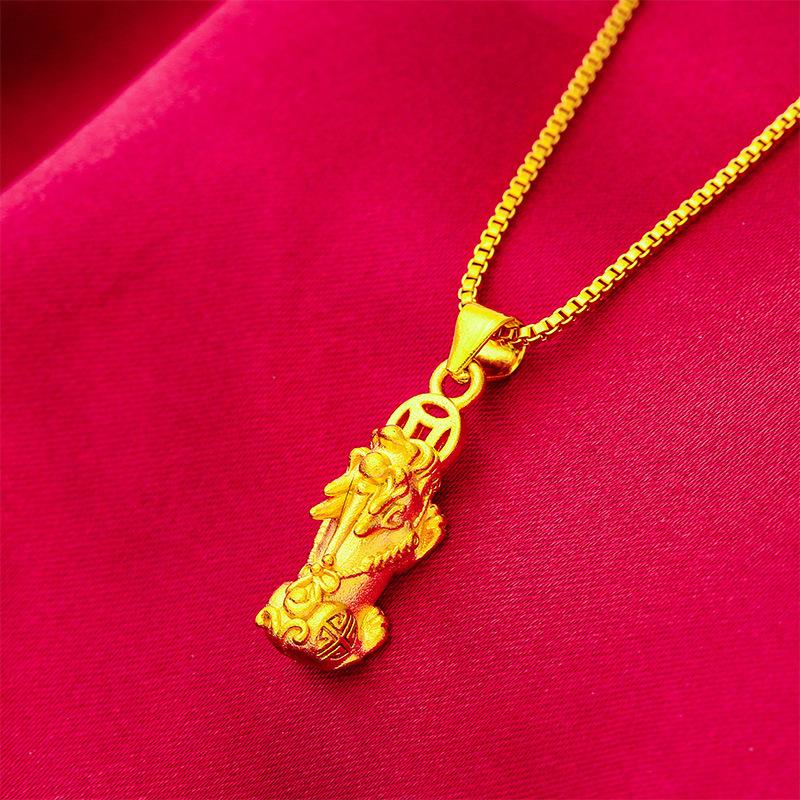 money attraction necklace Gold filled Women's Gold Edition Copper Coin Small Pixiu Pendant Live Streaming Pinduoduo Internet Celebrity Same Style Source for Women daily gift birthday gift unique design