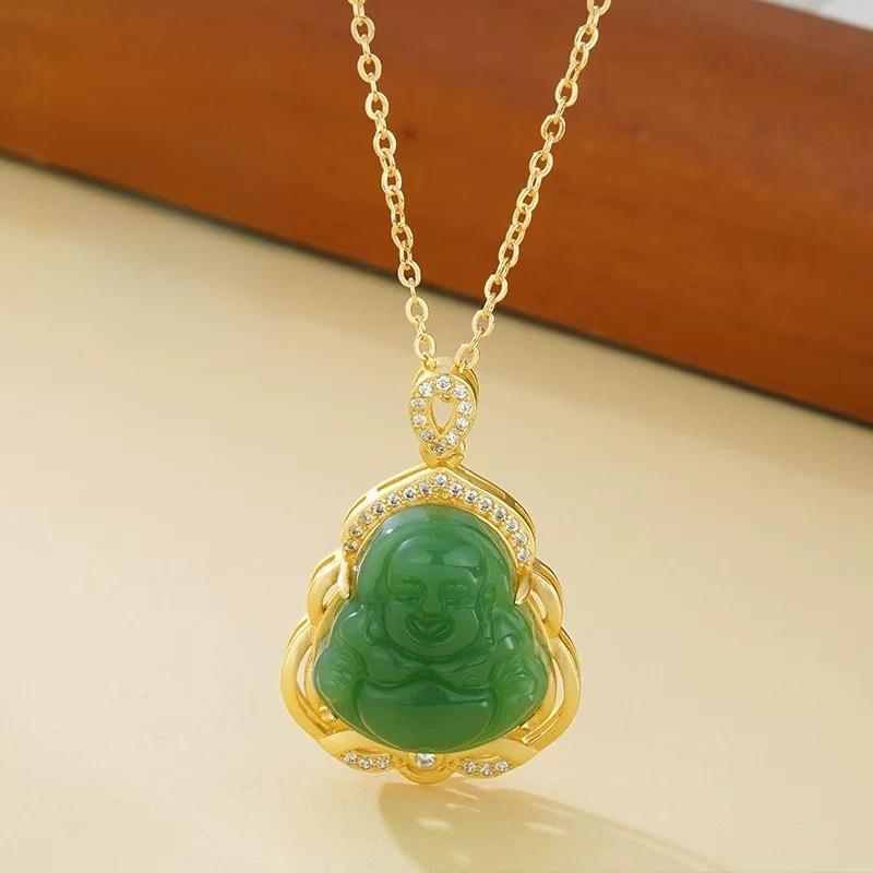 2025 New Smiling Maitreya Buddha Jade Pendant(L074) Inlaid Exquisite Simple Selected High-Quality Jewelry Live Broadcast Wholesale Custom Script Name Pendant Necklace Chinese Style