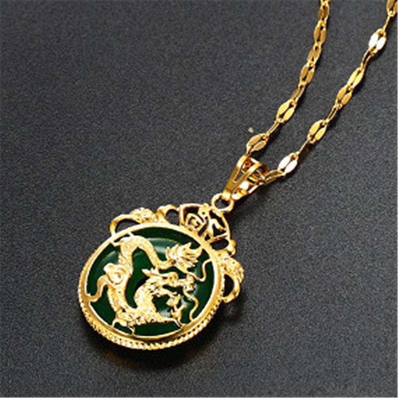 Malay Jade Tyrannosaurus Pendant Necklace(L073) 24k Gold Plated Dragon Soaring Thousands of Miles Round Disc Peace Buckle Fortune Pendant initial pendant necklace herencia  jewelry