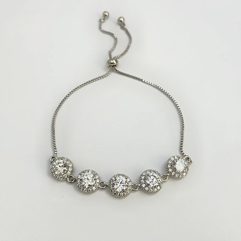 Round Micro Pave Zircon Adjustable Bracelet Light Luxury Exquisite Elegant High-end Versatile Personality Pull Bracelet Wholesale