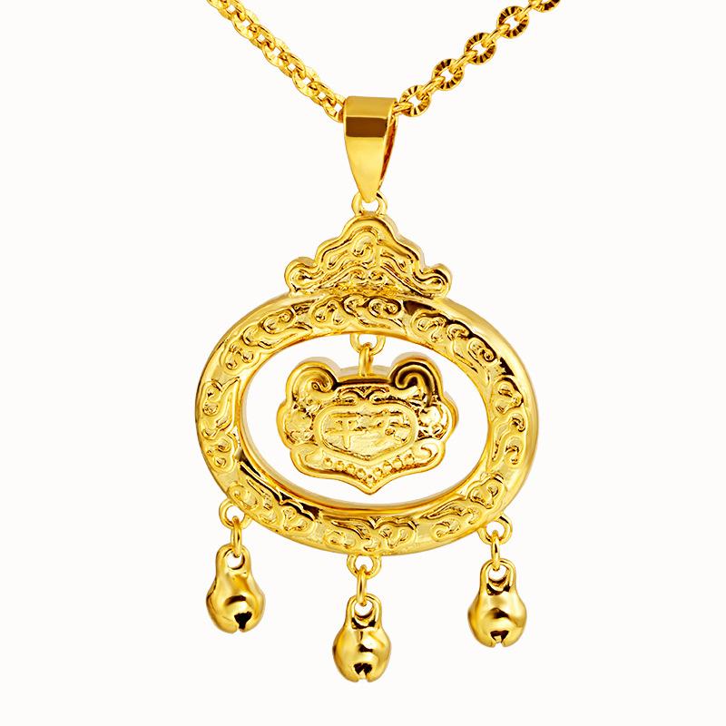 24K Gold Filled Jewelry Peace Lock Necklace Lover's Gift Longevity Lock Pendant