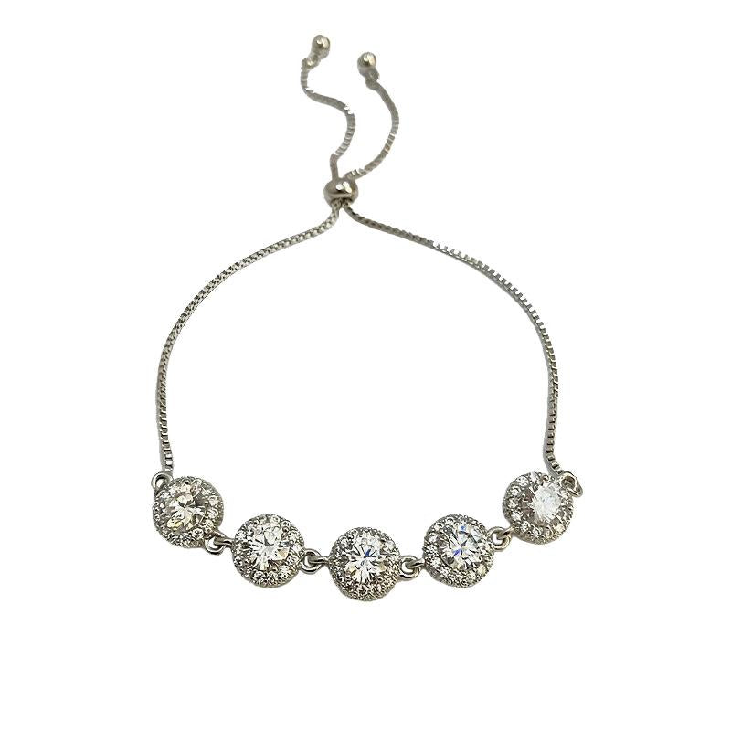 Round Micro Pave Zircon Adjustable Bracelet Light Luxury Exquisite Elegant High-end Versatile Personality Pull Bracelet Wholesale