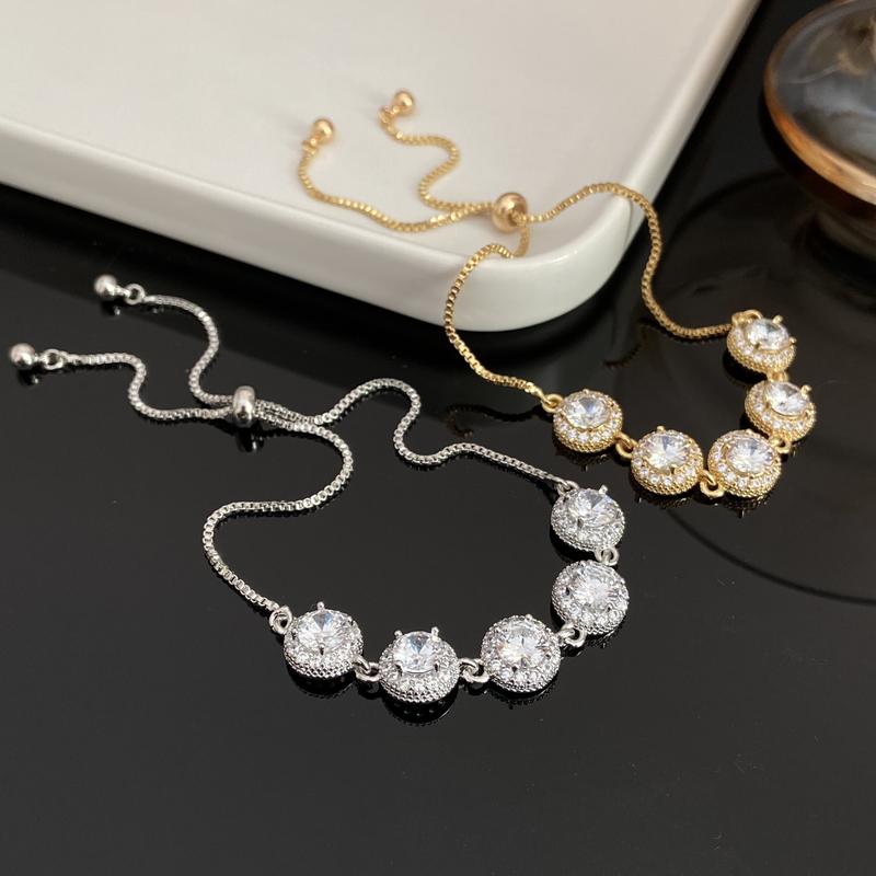 Round Micro Pave Zircon Adjustable Bracelet Light Luxury Exquisite Elegant High-end Versatile Personality Pull Bracelet Wholesale