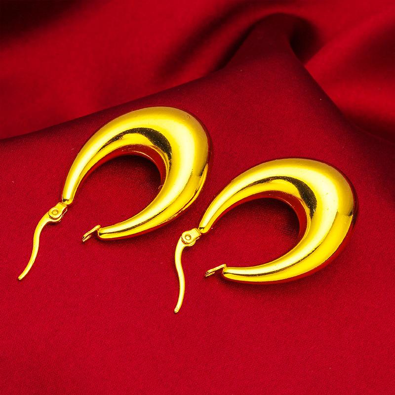 Gold Filled Women's Hip Hop Style U-shaped Earrings Jewelry Wholesale Hollow Earrings