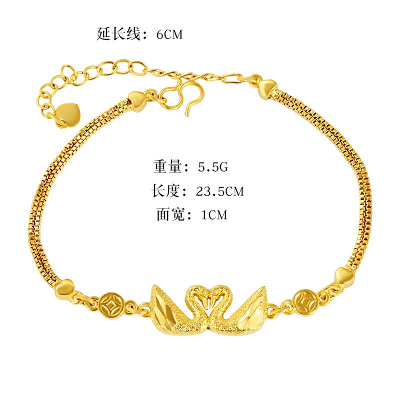 Gold Filled New Double Swan Bracelet Copper Gold-Plated Ethnic Style Color-Retaining Gold Jewelry Wholesale L020