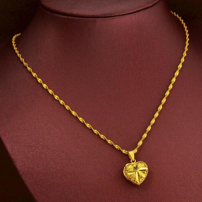 Euro Coin Jewelry Heart-Shaped Water Wave Pendant Chain L038 24K Color Fashion Style Herringbone Necklace for Women Gold Filled Finish All-Matching Fashion Accessory