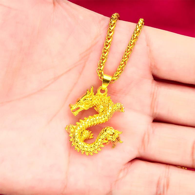 24K Gold Filled Men's Bold Dragon Year Zodiac Necklace(L076) Fashion thick Gold Filled Jewelry Dragon Pendant Zodiac Necklace initial pendant necklace