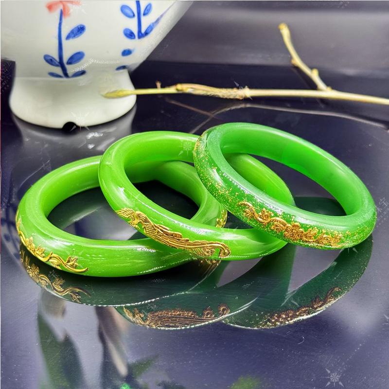 Inlaid Gold Bracelet Blooming Wealth Dragon Phoenix Imitation Hetian White Jade Malay Jade Gift Box for Mom for Wife Wholesale bangle style perfect high  appearance  bracelet unique design