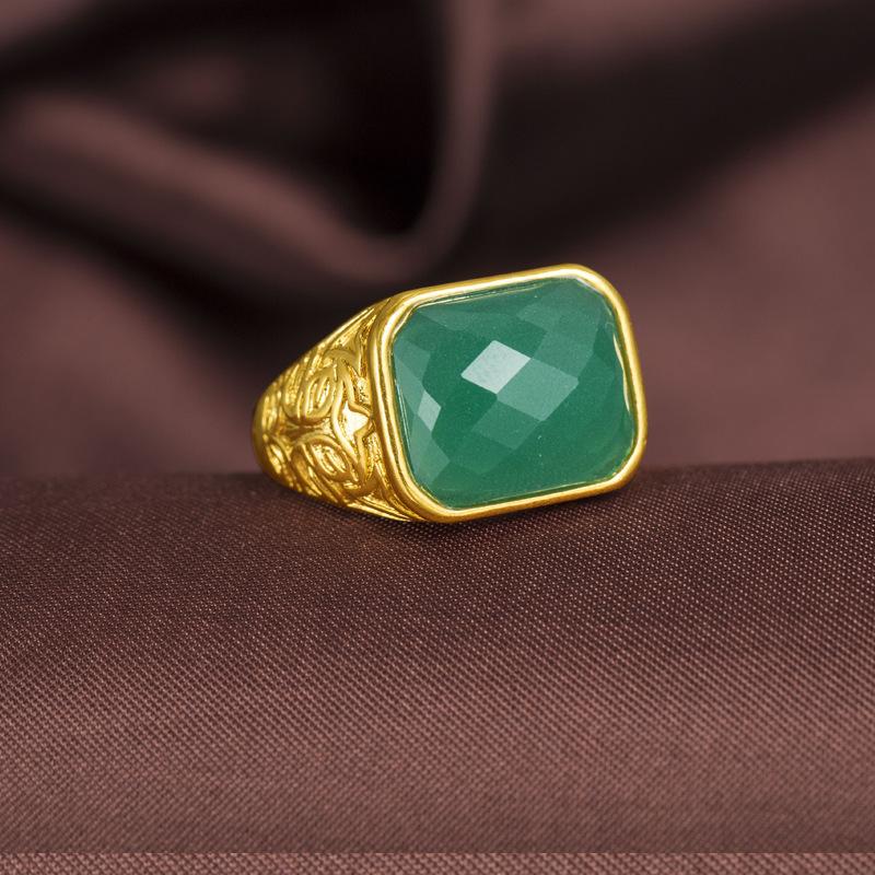 24K Gold Plated Accessories Exaggerated Rich Gold Agate Ring Adjustable Men's Ring Wedding Gold Jewelry (L118) unique design