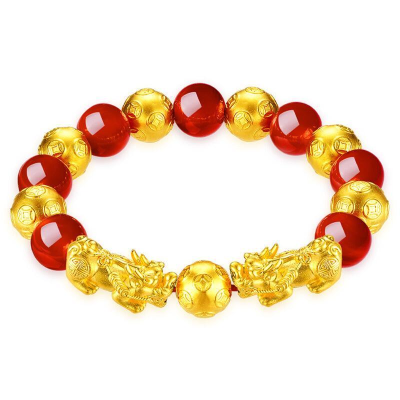 money attraction bracelet Gold Filled Pixiu Bracelet for Men and Women Imitation Gold Pixiu Obsidian Bracelet Copper Material Elegant Design Online Wholesale Women's Jewelry high  appearance  bracelet unique design