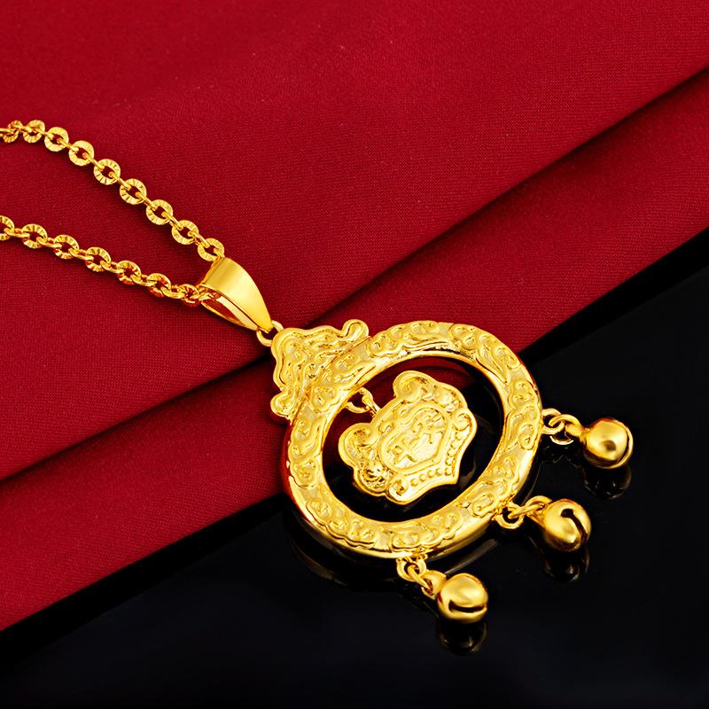 24K Gold Filled Jewelry Peace Lock Necklace Lover's Gift Longevity Lock Pendant