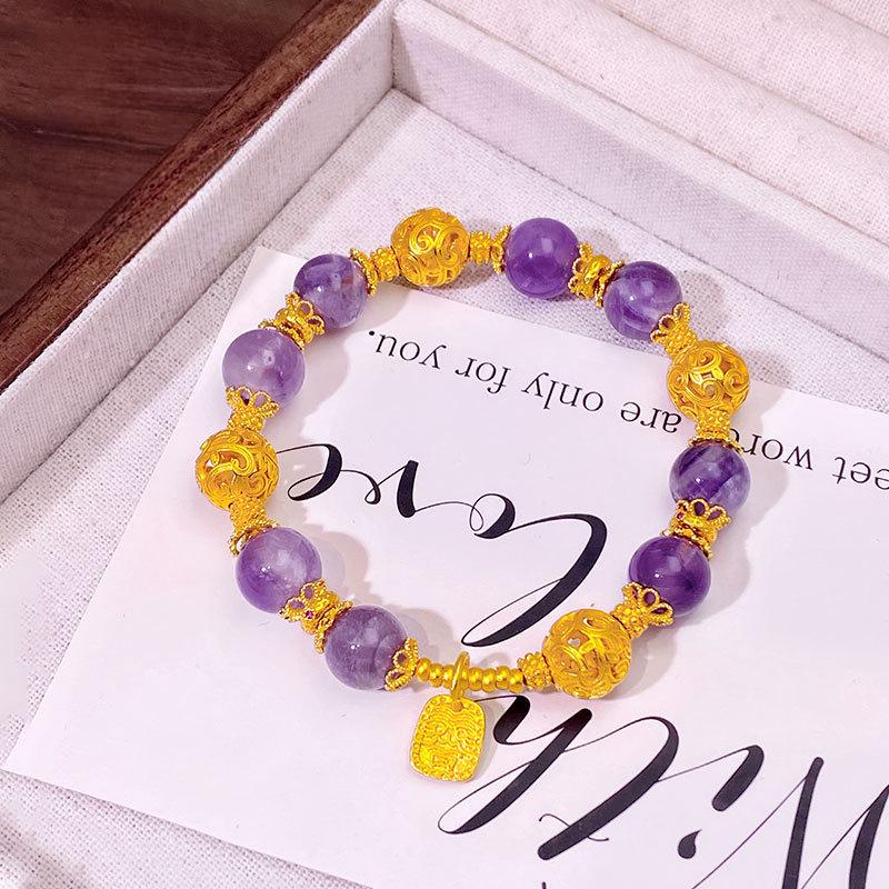 Gold-filled Amethyst Wisteria Bracelet for Women, Light Luxury, High-End Feel, Versatile Hydrangea Yellow God of Wealth Bracelet, Copper Gold-filled Jewelry popular gift elegant daily wear arpurraina money attraction bracelet unisex charm unique design