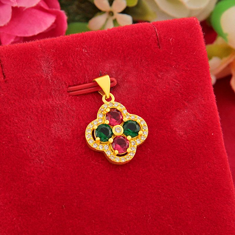 Elegant Gold Filled Gemstone Four-Leaf Clover Pendant Brass Imitation Gold Necklace for Women Custom Script Name Pendant New Sand Gold Jewelry