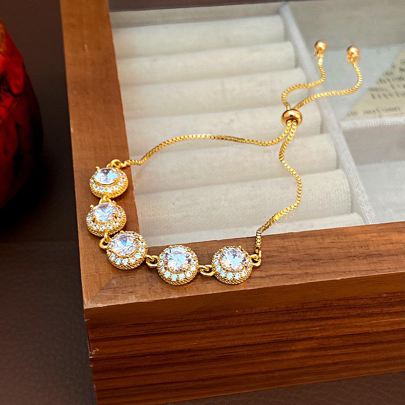 Round Micro Pave Zircon Adjustable Bracelet Light Luxury Exquisite Elegant High-end Versatile Personality Pull Bracelet Wholesale
