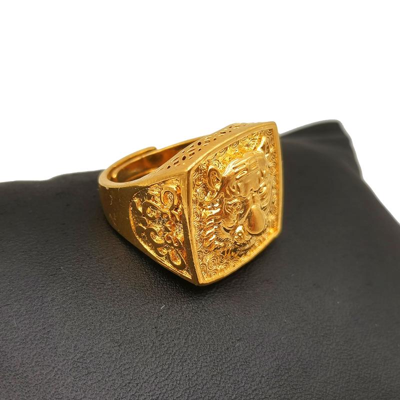 Men's Tiger Ring Brass Gold-filled Version Adjustable Imitation Gold Jewelry Tiger Face Domineering Men's Adjustable Ring Wholesale dainty ring