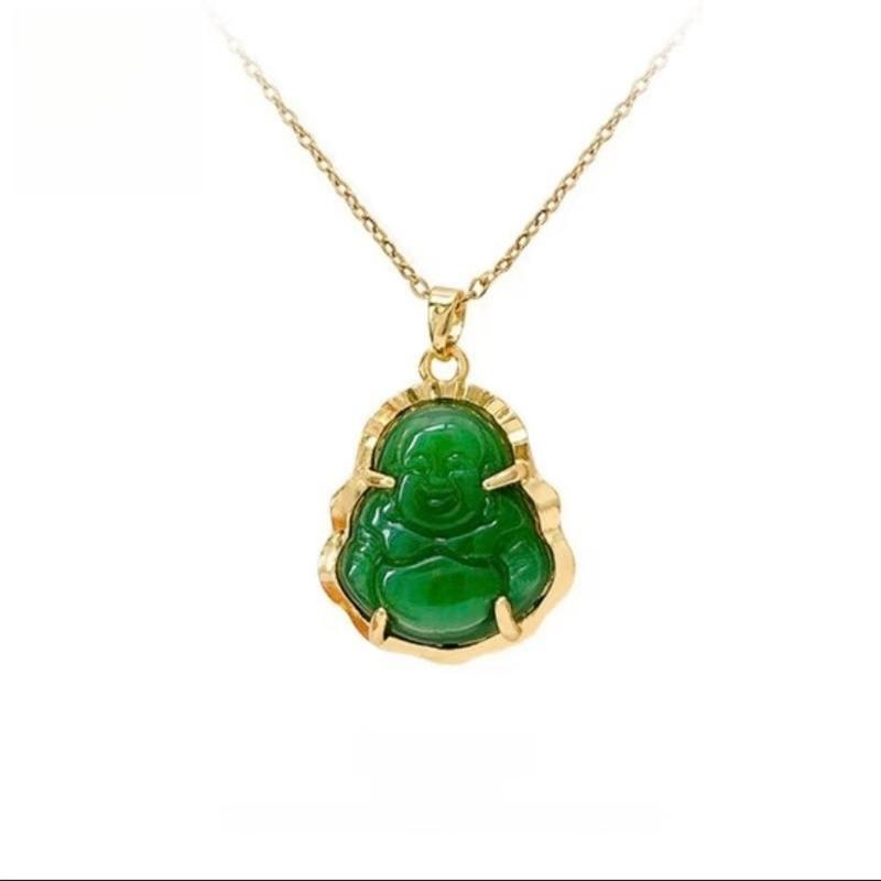Gold Filled Chalcedony Maitreya Buddha Pendant Necklace Brass Gold Filled Hetian Jade Gold Inlaid Jade Women's Pendant Wholesale (L111) faith  based  jewelry mom ever book necklace unique design