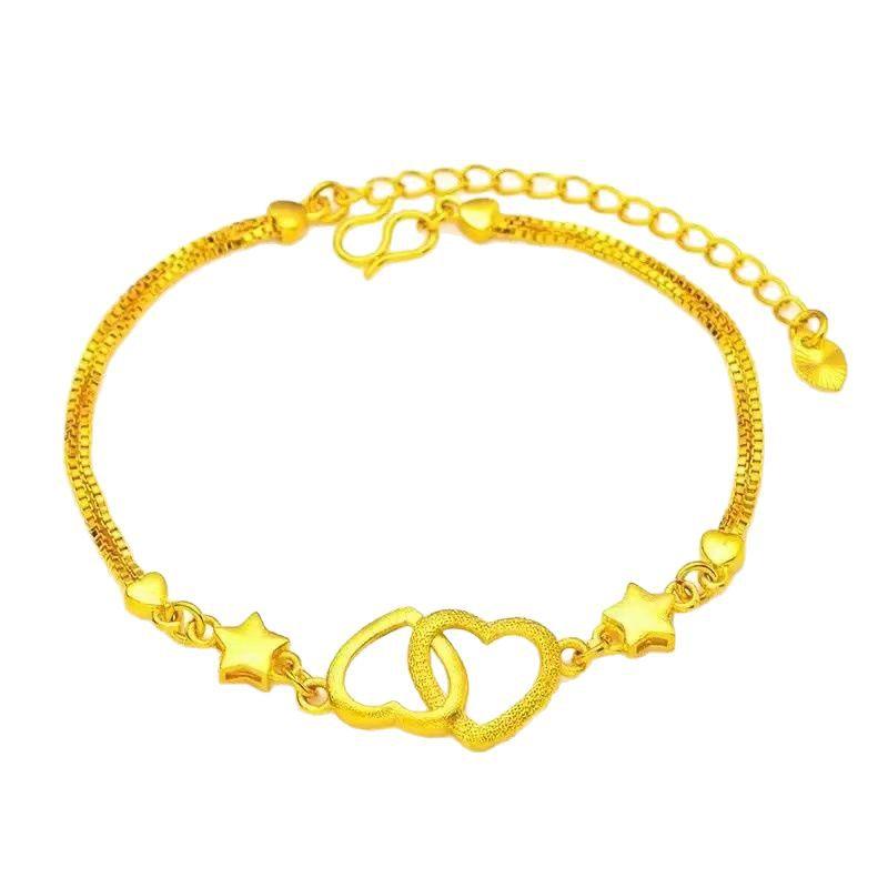 Fashion Imitation Gold Vietnamese Sand Gold Double Heart Bracelet Women's Set Gold-Plated Double Heart Accessories (L014)