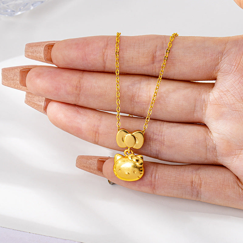Versatile Gold-Filled Pendant Light Luxury Style Hello Kitty Bow Pendant Necklace Women's Design Long-Lasting Jewelry Wholesale