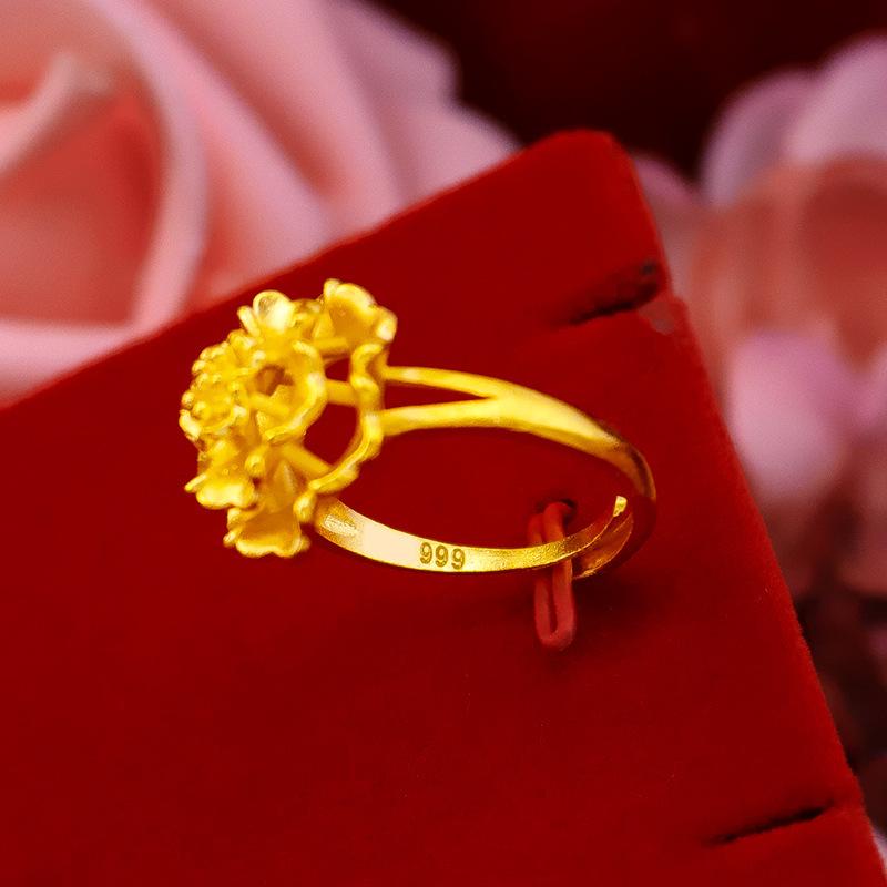 Gold Filled Women's Vintage Flower Ring, Vietnam Sand Gold Flower Ring, Bride Wedding Prosperity Flower Ring