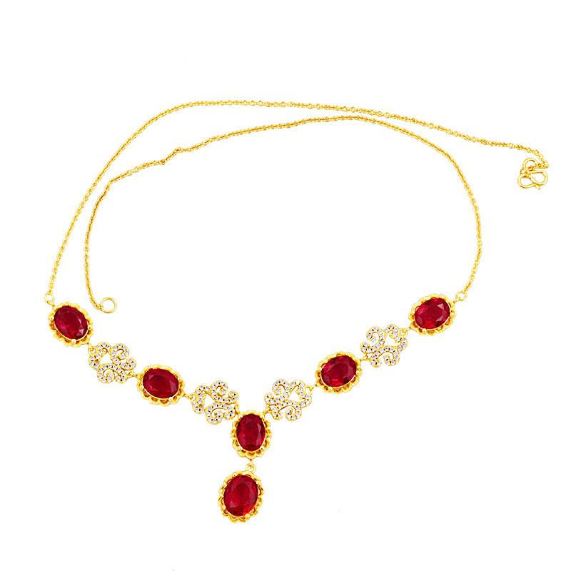 New 18K Gold Filled Topaz Necklace Luxury Water Drop Pear Shape Chain Pendant Jewelry Wholesale with Red Gemstones