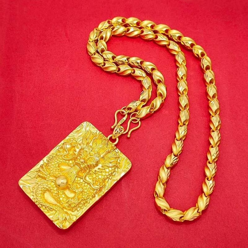 Gold Filled Dragon Brand Necklace Pendant Bamboo Knot Cloth Pattern Dragon Necklace Domineering Guanyin Guan Gong Pendant TikTok Live
