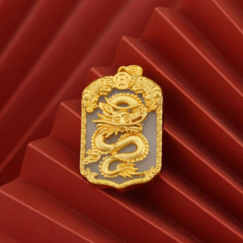 National Trend Sand Gold Imitation Gold Inlaid Jade Dragon Pendant(L078) Inlaid Gemstone Copper Coin Pixiu Necklace Pendant Brass Gold-Plated Jewelry