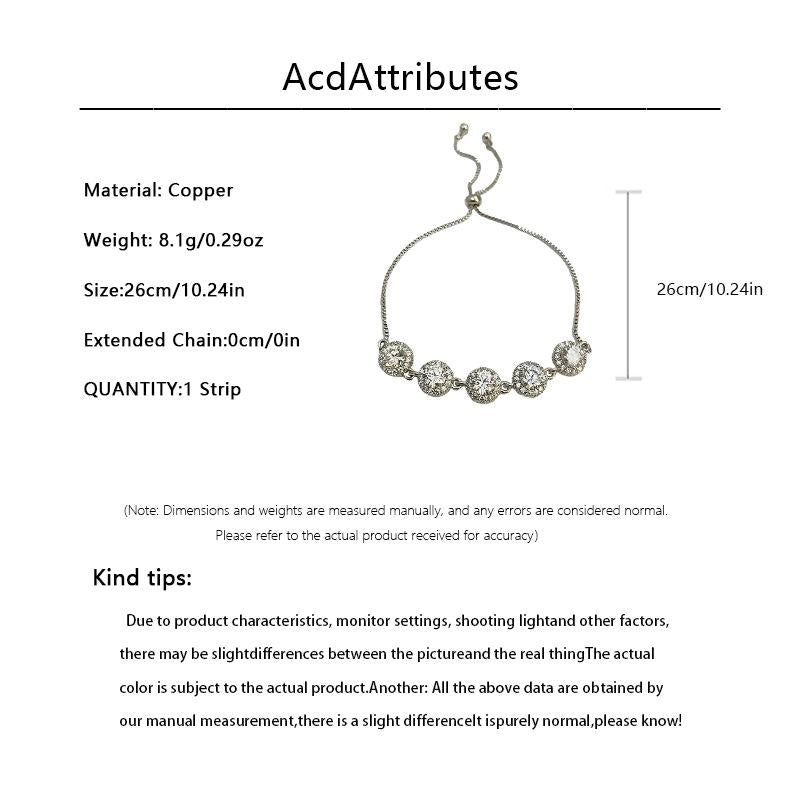 Round Micro Pave Zircon Adjustable Bracelet Light Luxury Exquisite Elegant High-end Versatile Personality Pull Bracelet Wholesale