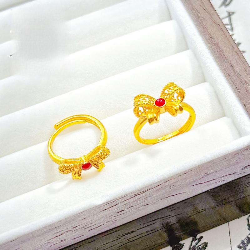 Gold Shop Ancient Method Sand Gold Enamel Filigree Bowknot Open Ringfor Women (L098) Affordable 24K Jewelry Classic Design
