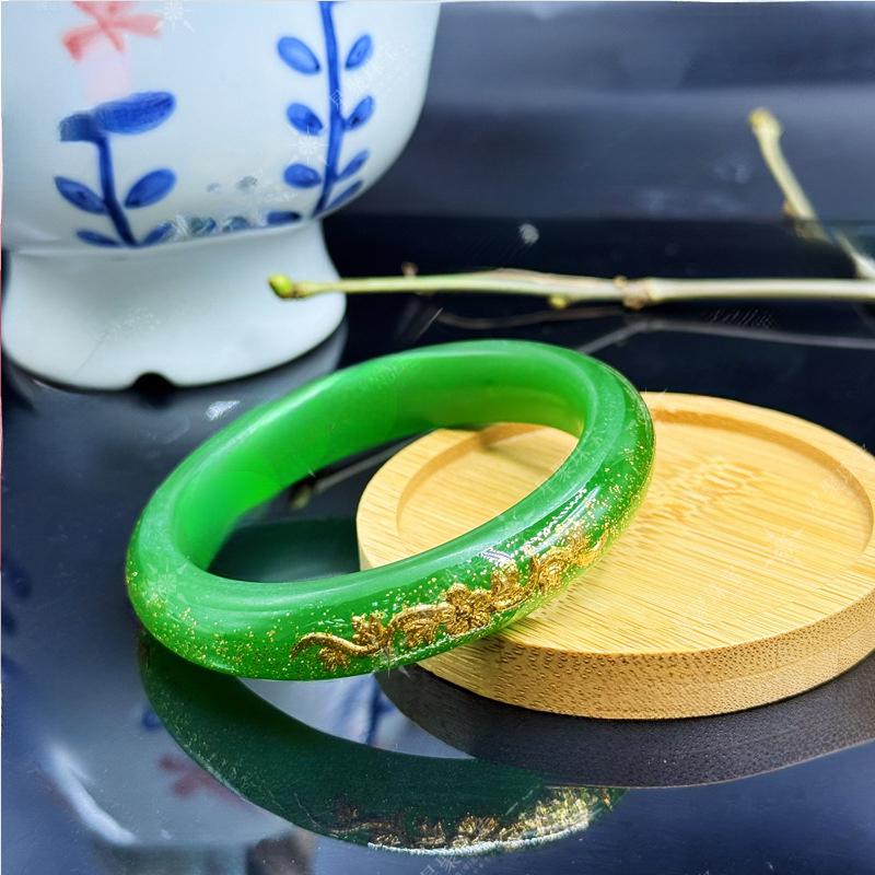 Inlaid Gold Bracelet Blooming Wealth Dragon Phoenix Imitation Hetian White Jade Malay Jade Gift Box for Mom for Wife Wholesale bangle style perfect high  appearance  bracelet unique design