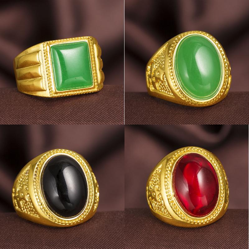 24K Gold Plated Accessories Exaggerated Rich Gold Agate Ring Adjustable Men's Ring Wedding Gold Jewelry (L118) unique design