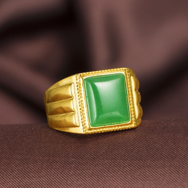 24K Gold Plated Accessories Exaggerated Rich Gold Agate Ring Adjustable Men's Ring Wedding Gold Jewelry (L118) unique design