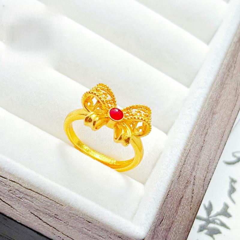 Gold Shop Ancient Method Sand Gold Enamel Filigree Bowknot Open Ringfor Women (L098) Affordable 24K Jewelry Classic Design