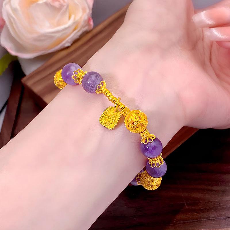 Gold-filled Amethyst Wisteria Bracelet for Women, Light Luxury, High-End Feel, Versatile Hydrangea Yellow God of Wealth Bracelet, Copper Gold-filled Jewelry popular gift elegant daily wear arpurraina money attraction bracelet unisex charm unique design