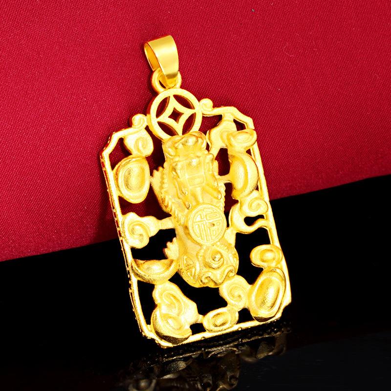 Lucky Gold Ingot Pixiu Pendant (L090) - 24K gold filled Pure Brass Electroplated Sandblasted Solid Matte Design - Elegant Traditional Craftsmanship Authentic Style Premium Quality Durability