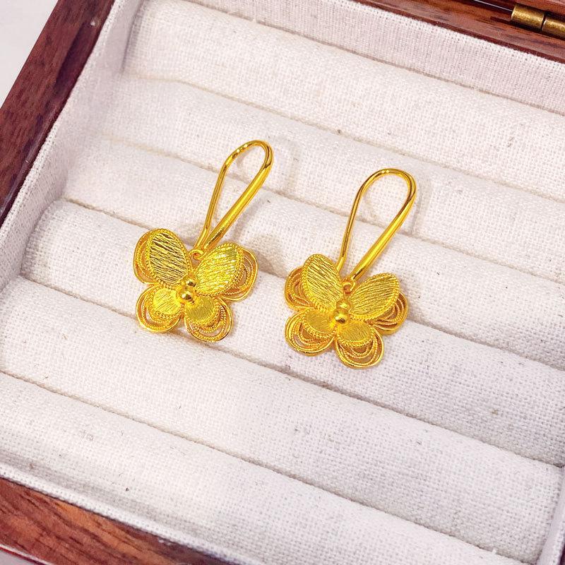 Gold Store Same Style Gold-filled Filigree Double Layer Butterfly Earrings Ear Hooks Elegant High-end Light Luxury Ear Jewelry Brass Gold-filled unique design