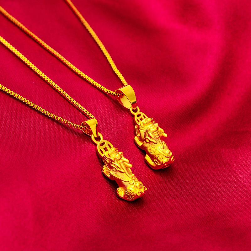 money attraction necklace Gold filled Women's Gold Edition Copper Coin Small Pixiu Pendant Live Streaming Pinduoduo Internet Celebrity Same Style Source for Women daily gift birthday gift unique design