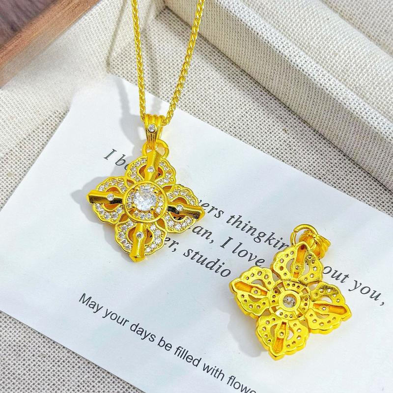 Gold Store Same Style High Color Retention Ancient Method Gold Filled Inlaid Diamond Cross Vajra Pendant L096 National Trend Four Leaf Vajra Pendant Herringbone Necklace Copper Jewelry Gold Filled