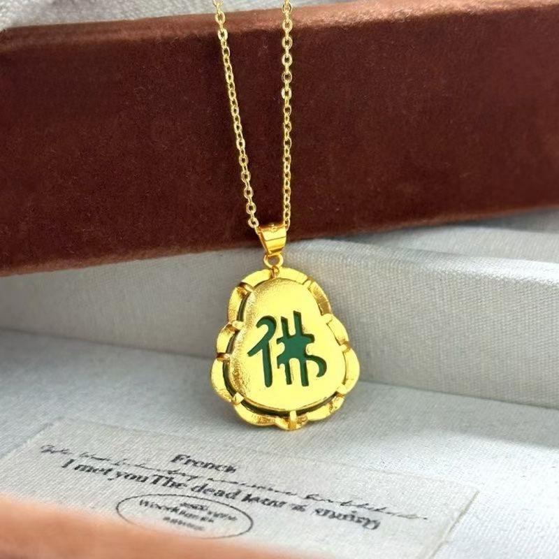 Gold Filled Chalcedony Maitreya Buddha Pendant Necklace Brass Gold Filled Hetian Jade Gold Inlaid Jade Women's Pendant Wholesale (L111) faith  based  jewelry mom ever book necklace unique design