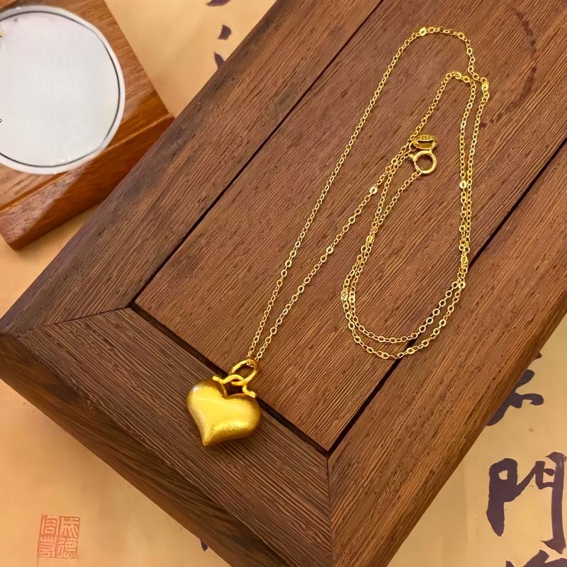 Gold Shop Sweet Ancient Method Sand Gold Heart Pendant(L011) 24K Gold-Filled Heart Necklace Pendant DIY Accessories Wholesale Gold Filled Heart-Shaped Charm