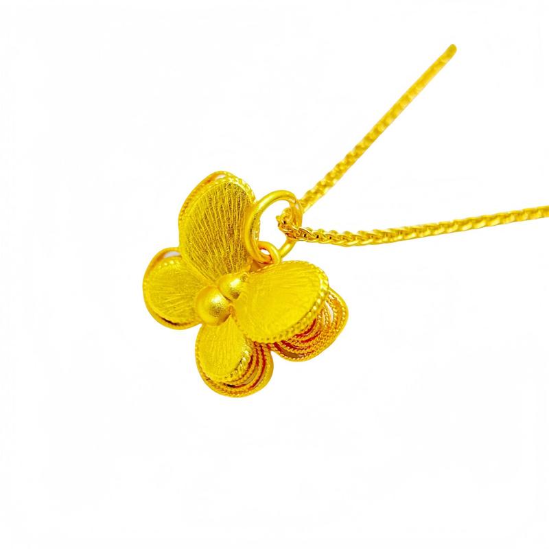 Gold Shop Same Style Ancient Method Sand Gold Double Layer Filigree Butterfly Pendant(L101) New Chinese Style National Trend Three-Dimensional Butterfly Necklace for Women herringbone necklace